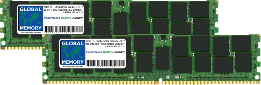 32GB (2 x 16GB) DDR4 2400MHz PC4-19200 288-PIN ECC REGISTERED DIMM (RDIMM) MEMORY RAM KIT FOR SUN SERVERS/WORKSTATIONS (4 RANK KIT CHIPKILL)